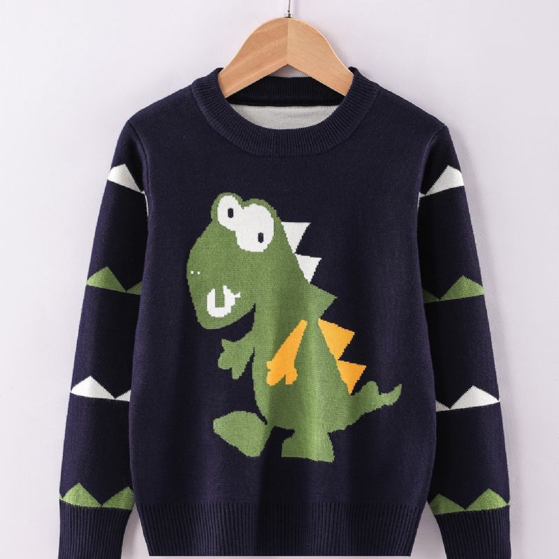 Fiúk Crew Neck Hosszú Ujjú Pulóver Dinoszaurusz Mintával