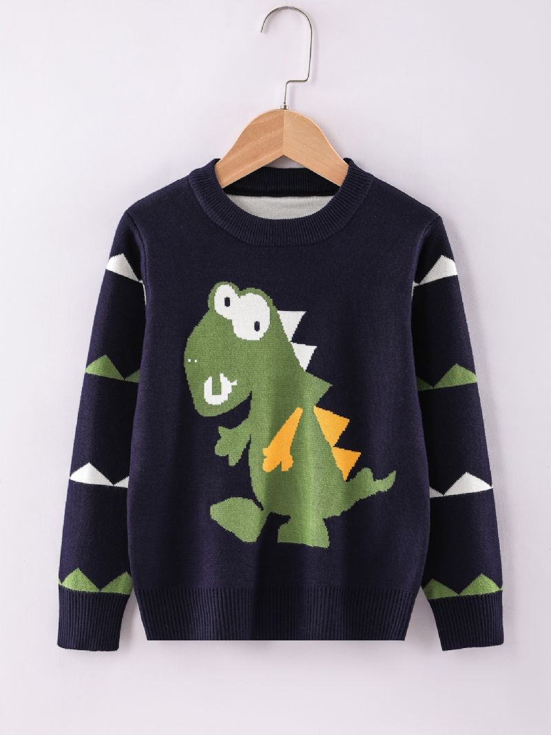 Fiúk Crew Neck Hosszú Ujjú Pulóver Dinoszaurusz Mintával