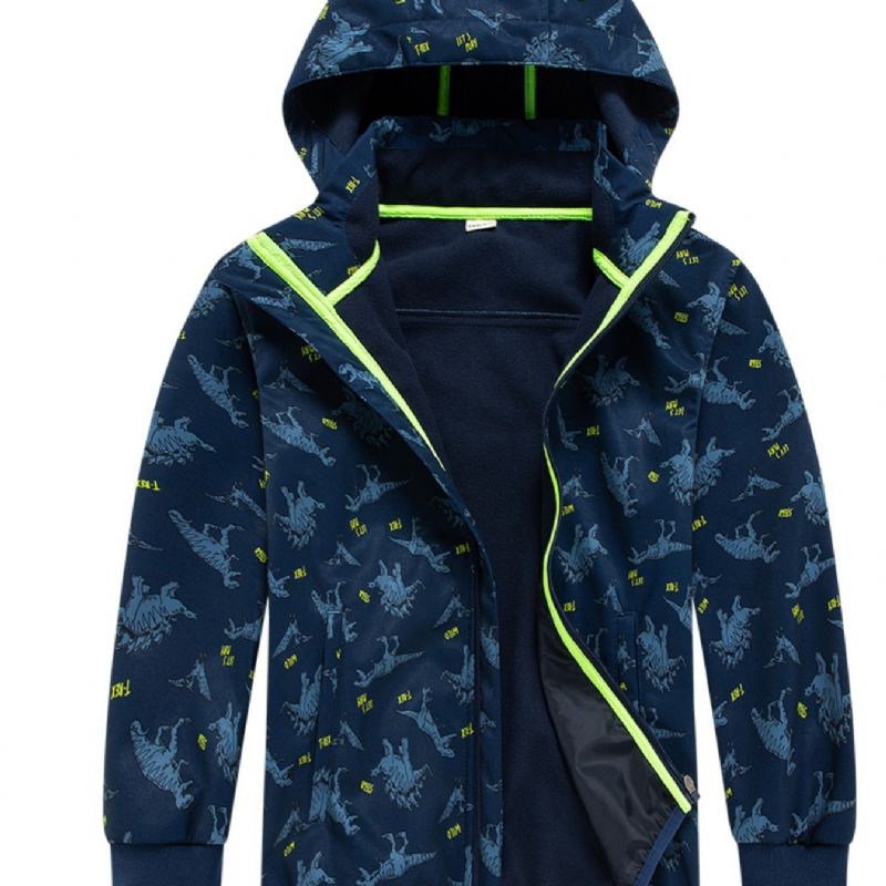 Fiúk Dinosaur Print Kapucnis Thermal Windbreaker Dzseki