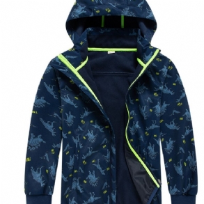 Fiúk Dinosaur Print Kapucnis Thermal Windbreaker Dzseki