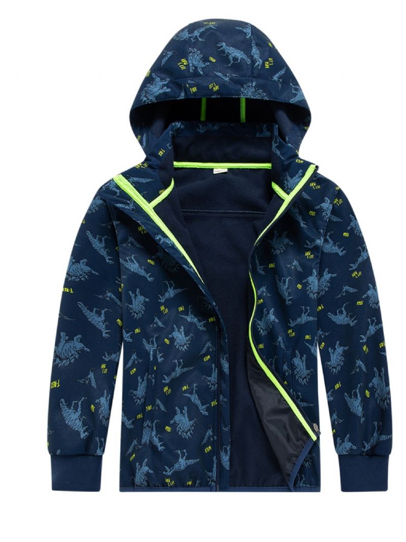 Fiúk Dinosaur Print Kapucnis Thermal Windbreaker Dzseki