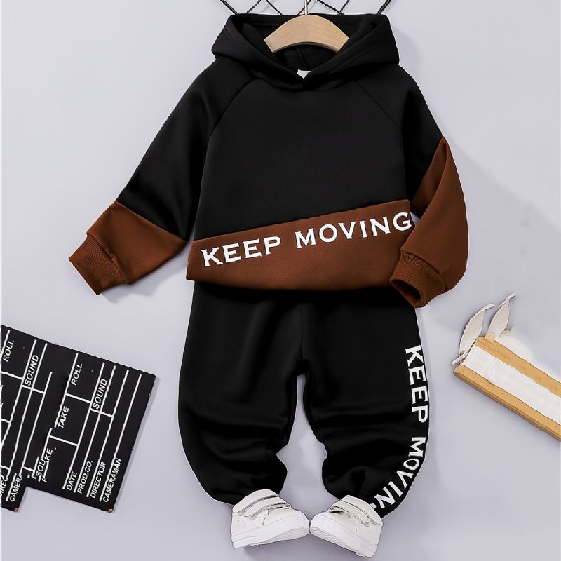 Gyerek Fiúk Kapucnis Pulóverek És Hozzáillő Kocogó Nadrágok Keep Moving Nyomtatás Gyerekruhák Outfit Szett