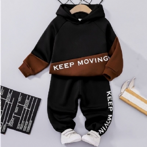 Gyerek Fiúk Kapucnis Pulóverek És Hozzáillő Kocogó Nadrágok Keep Moving Nyomtatás Gyerekruhák Outfit Szett