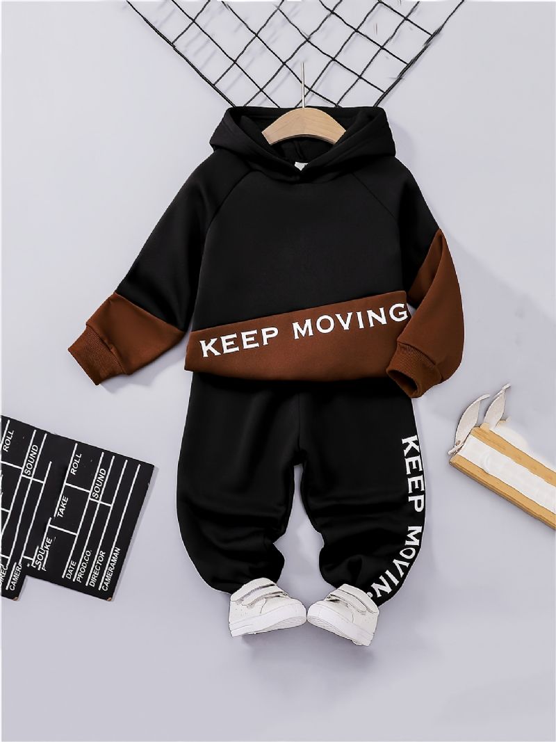 Gyerek Fiúk Kapucnis Pulóverek És Hozzáillő Kocogó Nadrágok Keep Moving Nyomtatás Gyerekruhák Outfit Szett