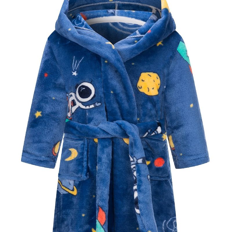 Kids Astronaut Print Flanel Fürdőköpeny Fiúk Lányok Pulcsi Köntösök Puha Hálóruha