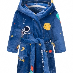 Kids Astronaut Print Flanel Fürdőköpeny Fiúk Lányok Pulcsi Köntösök Puha Hálóruha