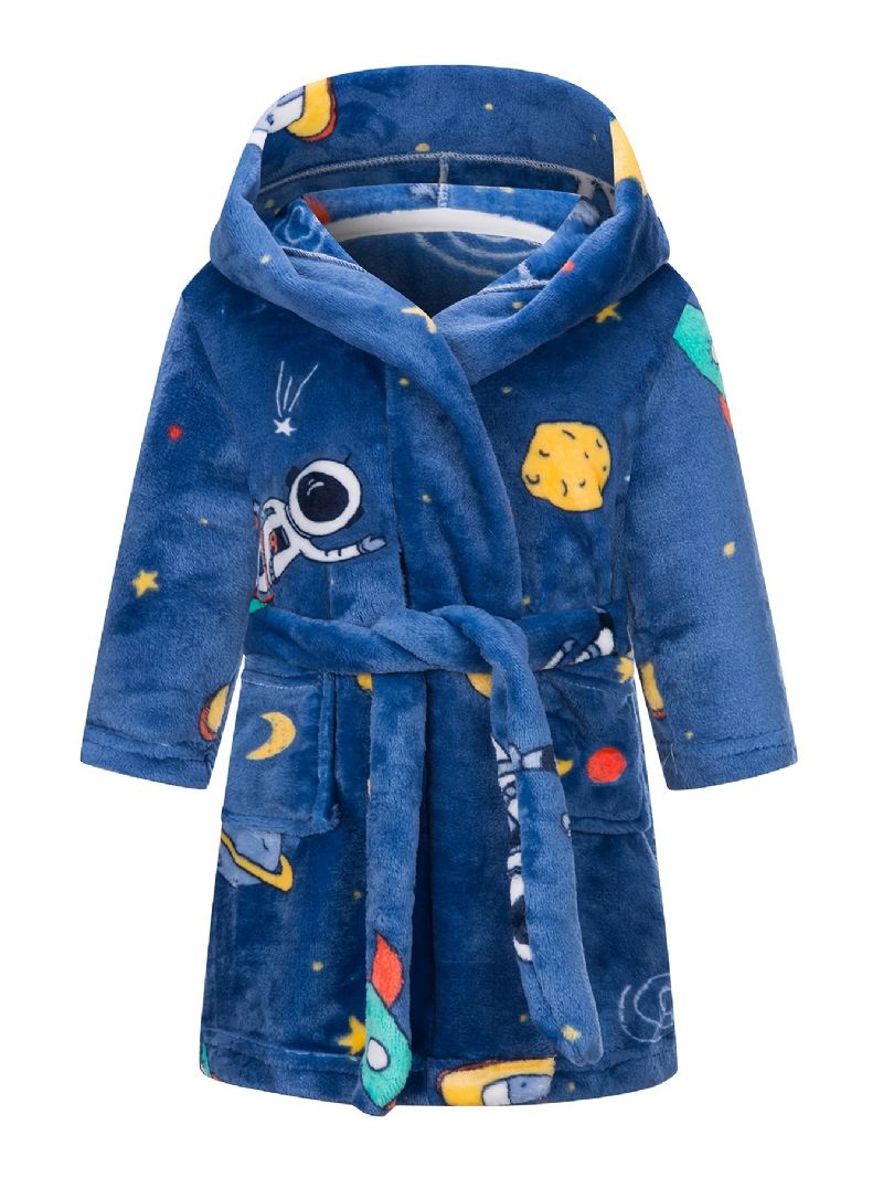 Kids Astronaut Print Flanel Fürdőköpeny Fiúk Lányok Pulcsi Köntösök Puha Hálóruha