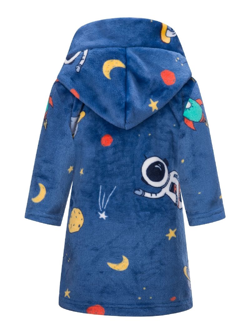 Kids Astronaut Print Flanel Fürdőköpeny Fiúk Lányok Pulcsi Köntösök Puha Hálóruha