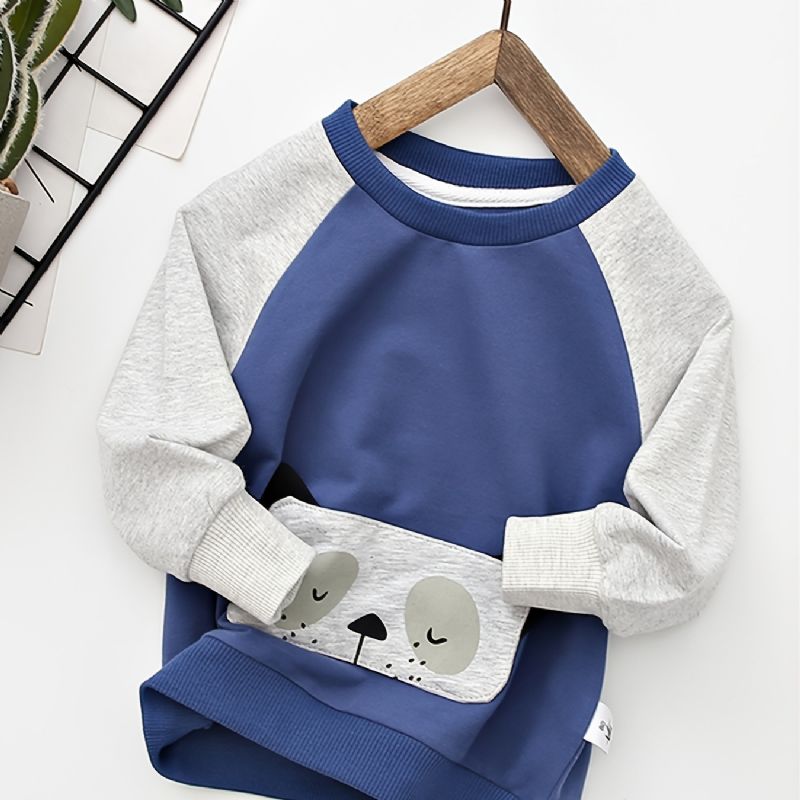 Kisfiúk Aranyos Panda Colorblock Crewneck Hosszú Ujjú Pulóver