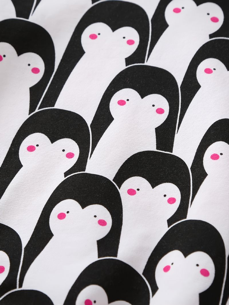 Lányok Alkalmi Aranyos Pingvinmintás Kapucnis Pulóver Tavaszi Ősz