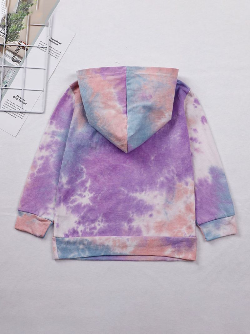 Lányok Tie Dye Hosszú Ujjú Betűvel Nyomtatott Kapucnis Pulóver