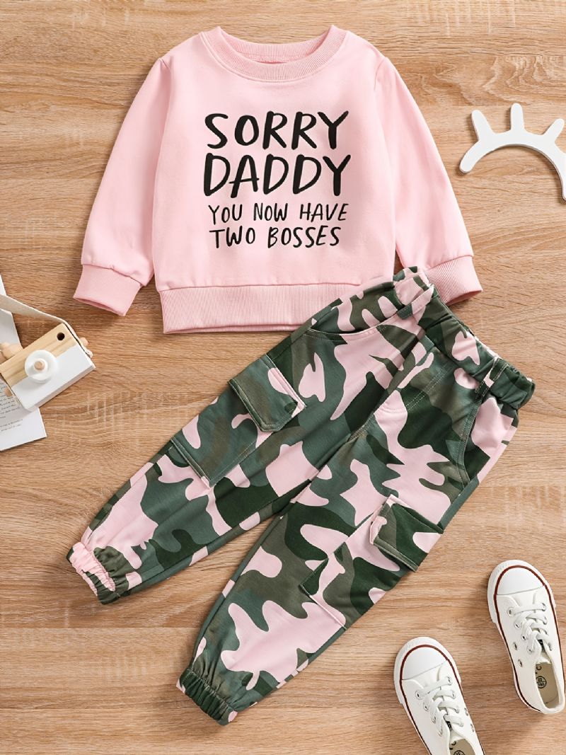 Toddler Lányok Pulóver És Camo Cargo Pants Sorry Daddy Two Bosses