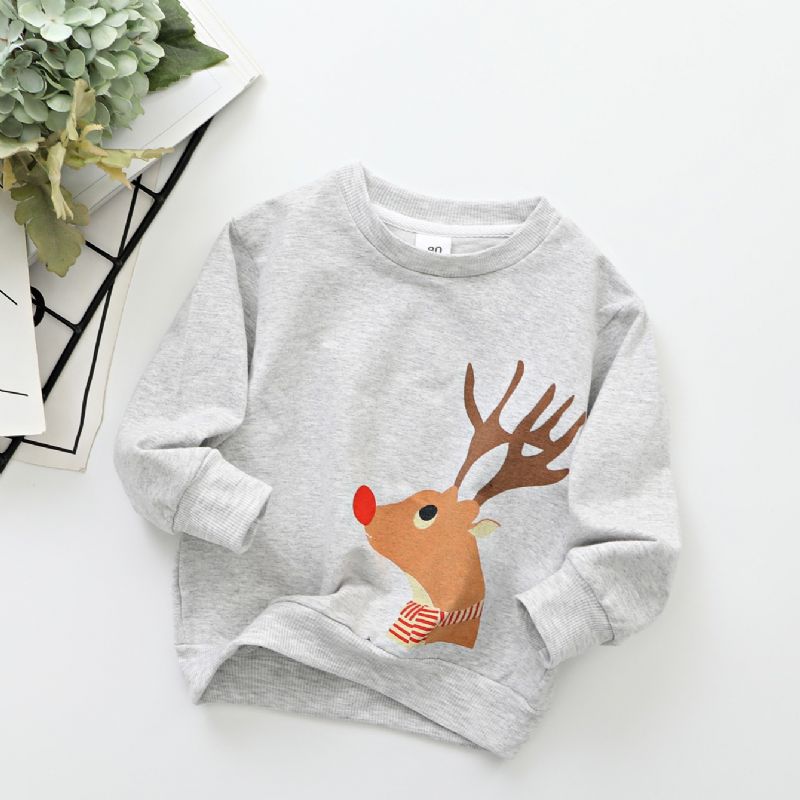 Új Őszi Téli Fiúk És Lányok Karácsonyi Elk Print Crew Neck Pulóver