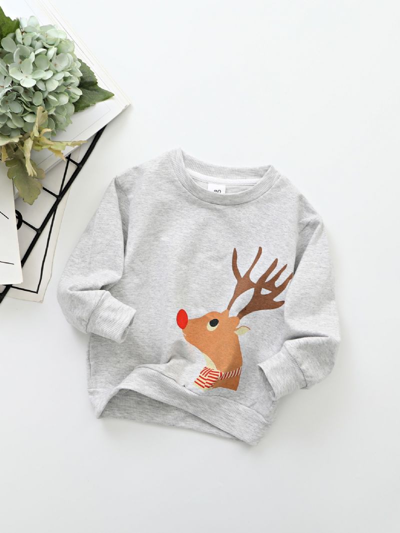 Új Őszi Téli Fiúk És Lányok Karácsonyi Elk Print Crew Neck Pulóver