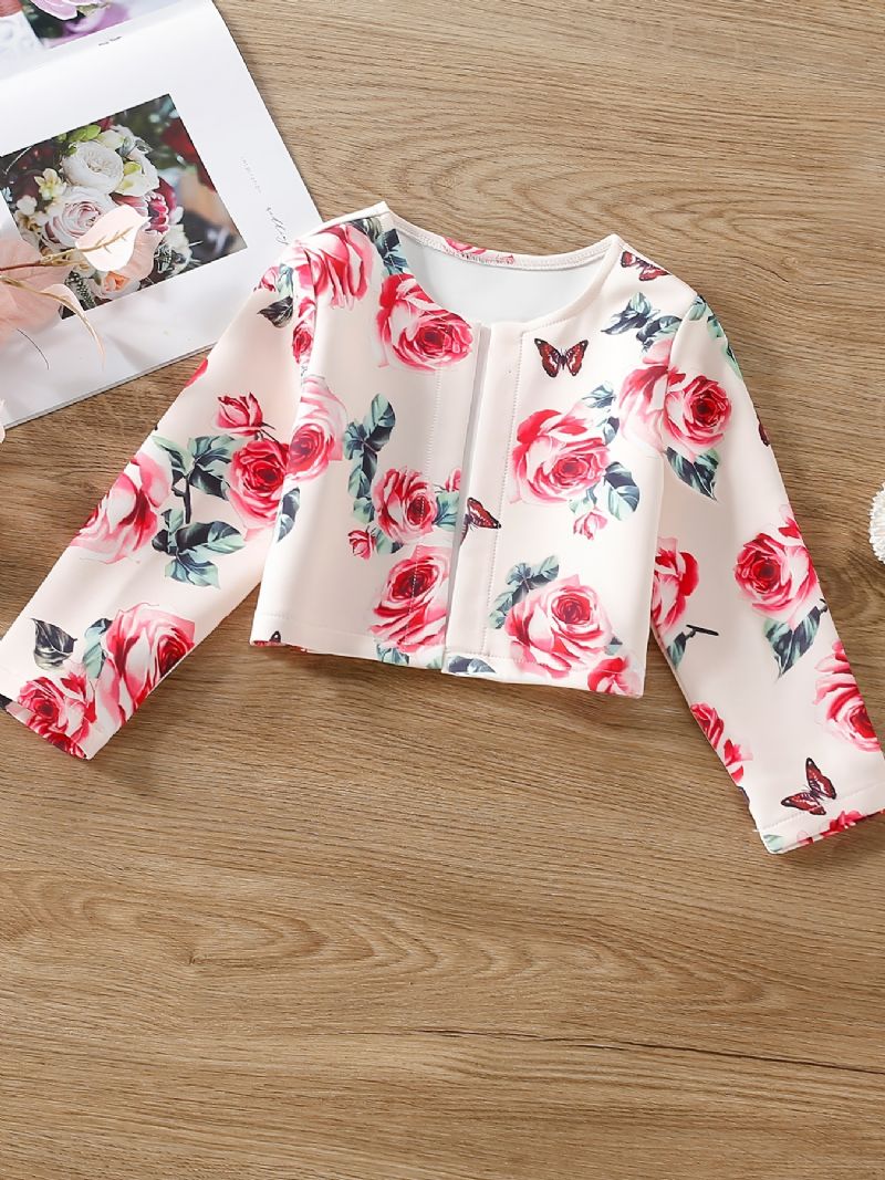 Bébi Lányok Cardigan Kabát Hosszú Ujjú Rose Butterfly Print Top Gyerekruhák