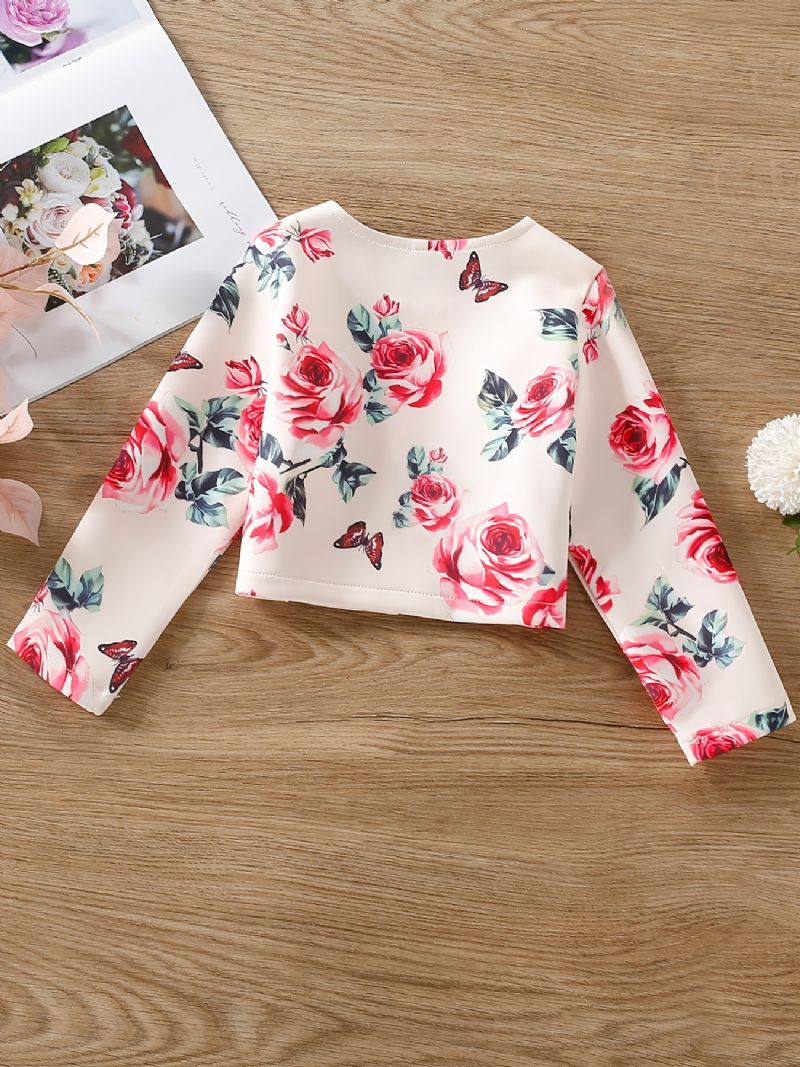 Bébi Lányok Cardigan Kabát Hosszú Ujjú Rose Butterfly Print Top Gyerekruhák