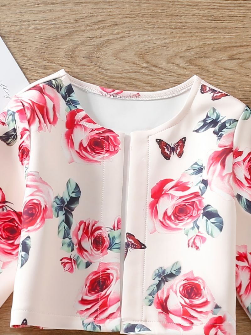 Bébi Lányok Cardigan Kabát Hosszú Ujjú Rose Butterfly Print Top Gyerekruhák