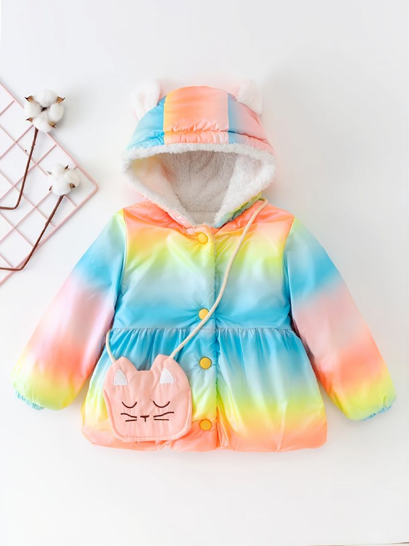 Toddler Lányok Rainbow Striped Catpack Vastagított Kabát