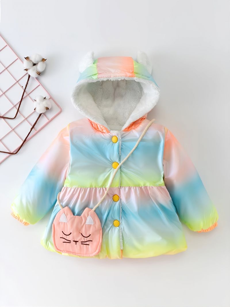 Toddler Lányok Rainbow Striped Catpack Vastagított Kabát