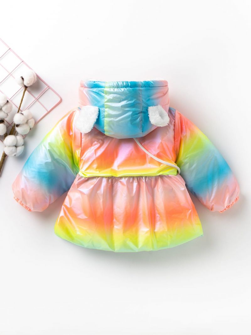 Toddler Lányok Rainbow Striped Catpack Vastagított Kabát