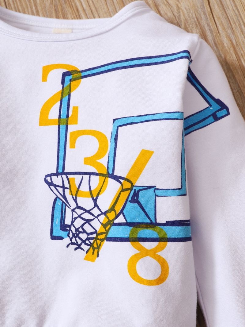 2db Fiúk Basketball Print Hosszú Ujjú Alkalmi Készlet