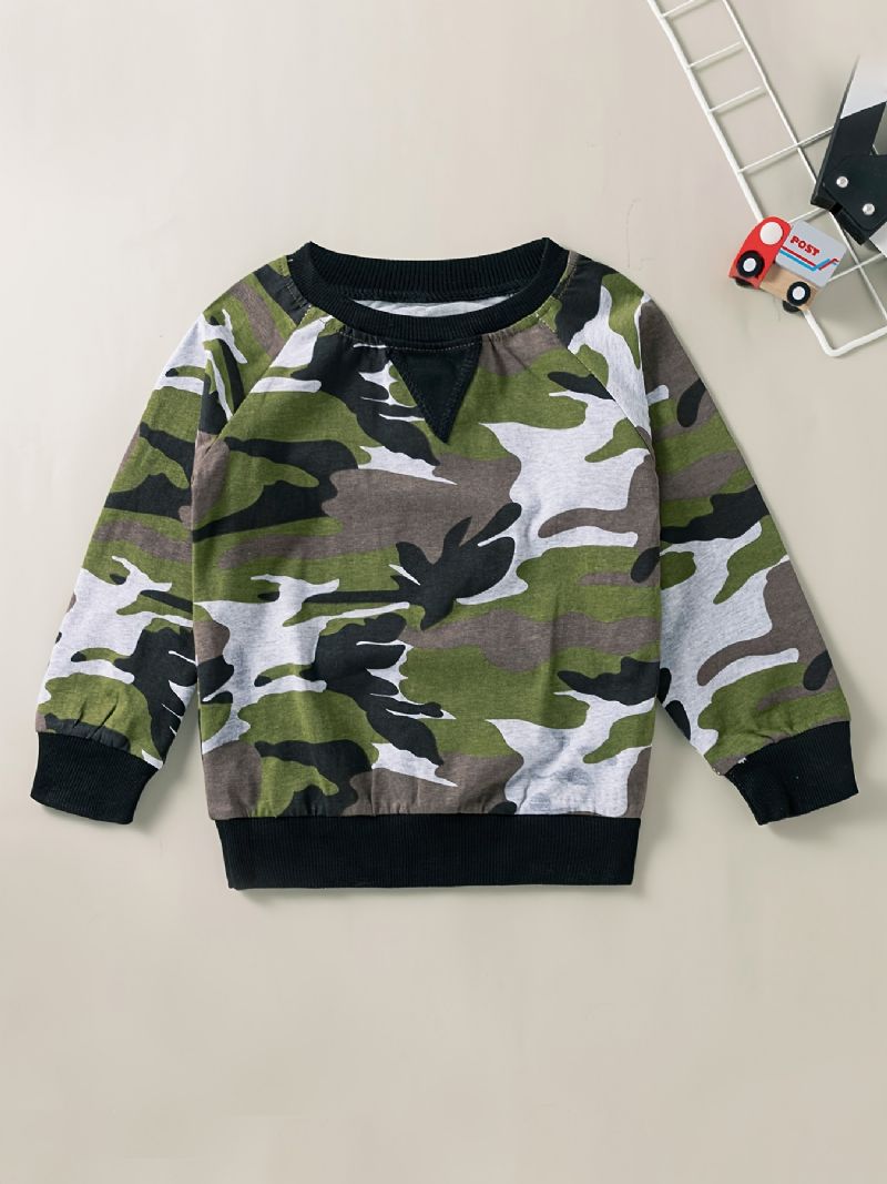 2db Fiúk Camo Print Pulóver Nadrág Szett