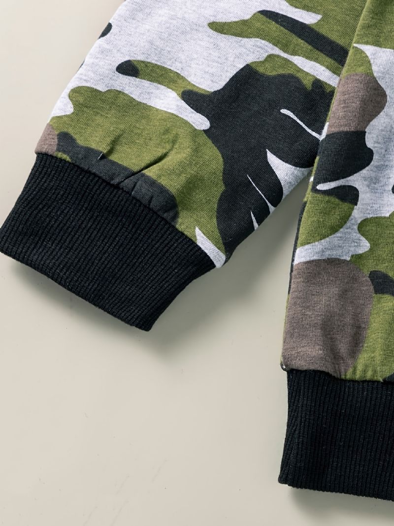 2db Fiúk Camo Print Pulóver Nadrág Szett