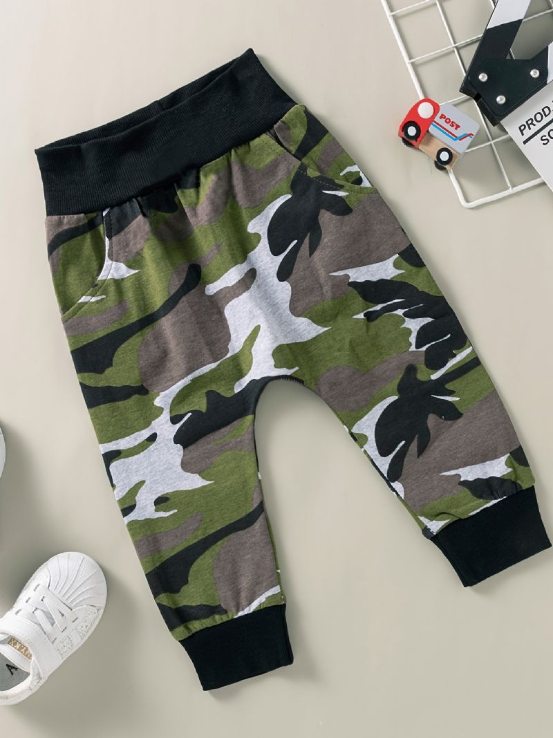 2db Fiúk Camo Print Pulóver Nadrág Szett