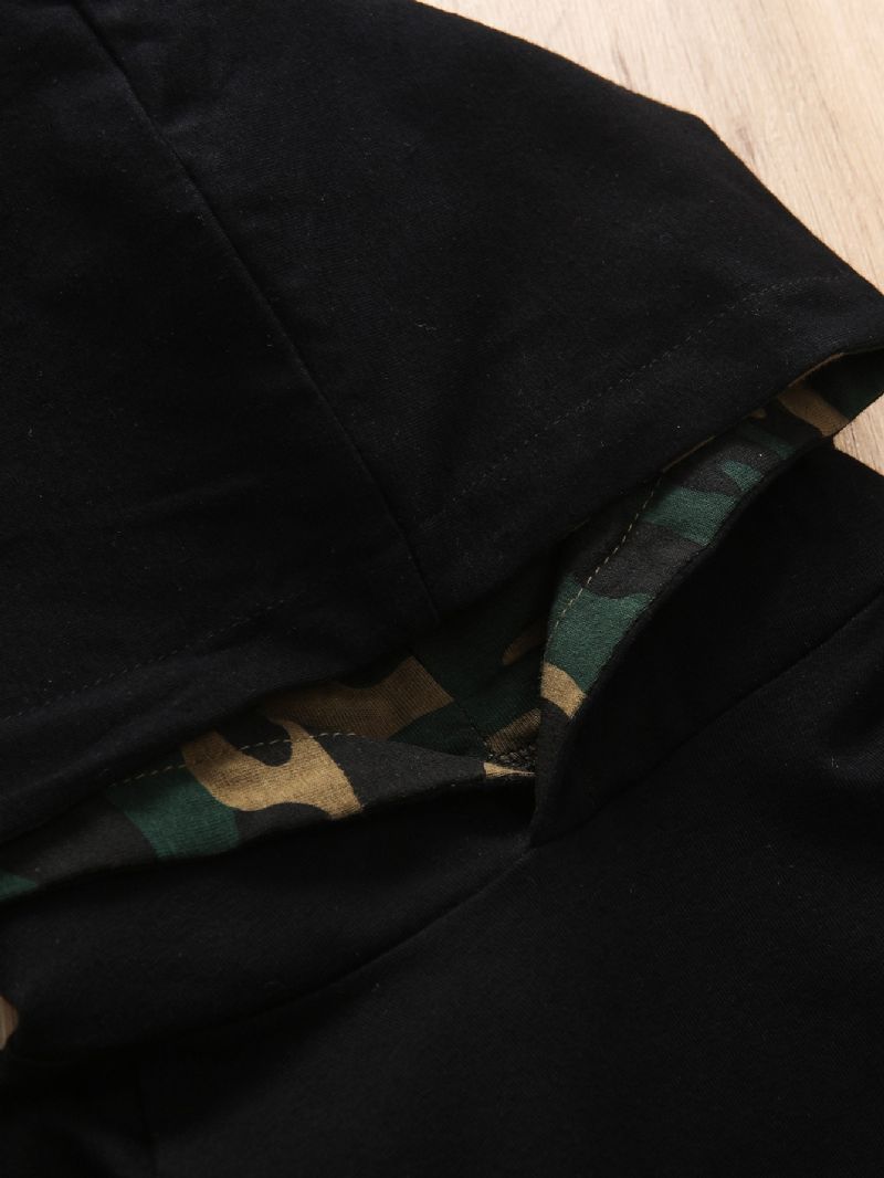 2db Fiúk Casual Camo Print Kapucnis Hosszú Ujjú Nadrág Szett