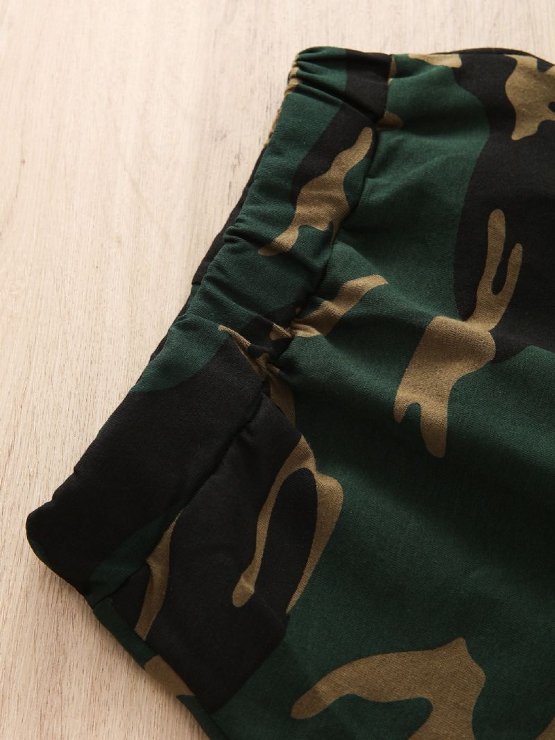 2db Fiúk Casual Camo Print Kapucnis Hosszú Ujjú Nadrág Szett