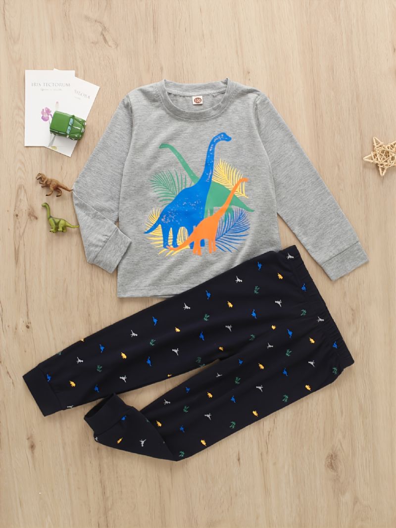 2db Fiúk Casual Dinosaur Print Hosszú Ujjú Készlet