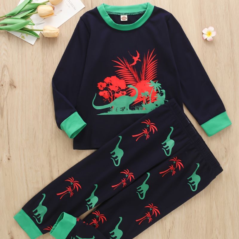 2db Fiúk Casual Dinosaur Print Hosszú Ujjú Készlet