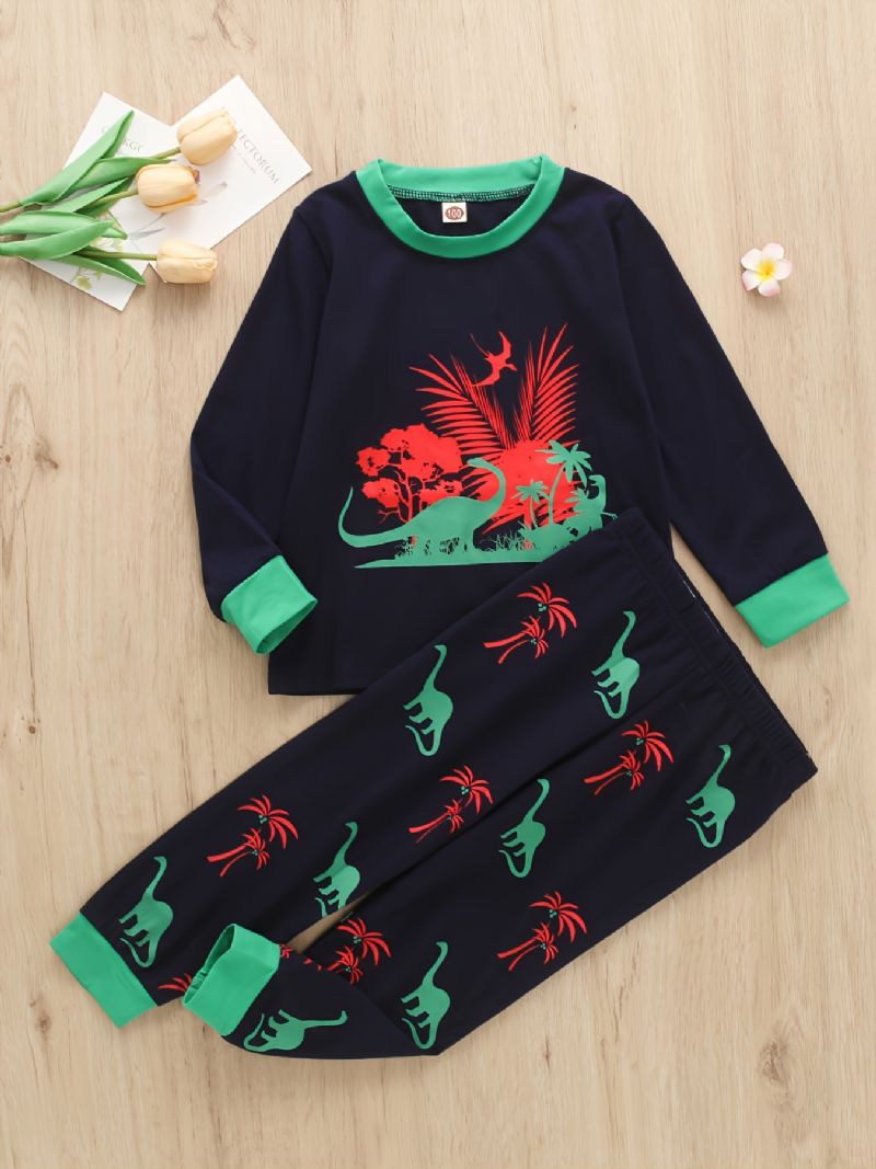 2db Fiúk Casual Dinosaur Print Hosszú Ujjú Készlet