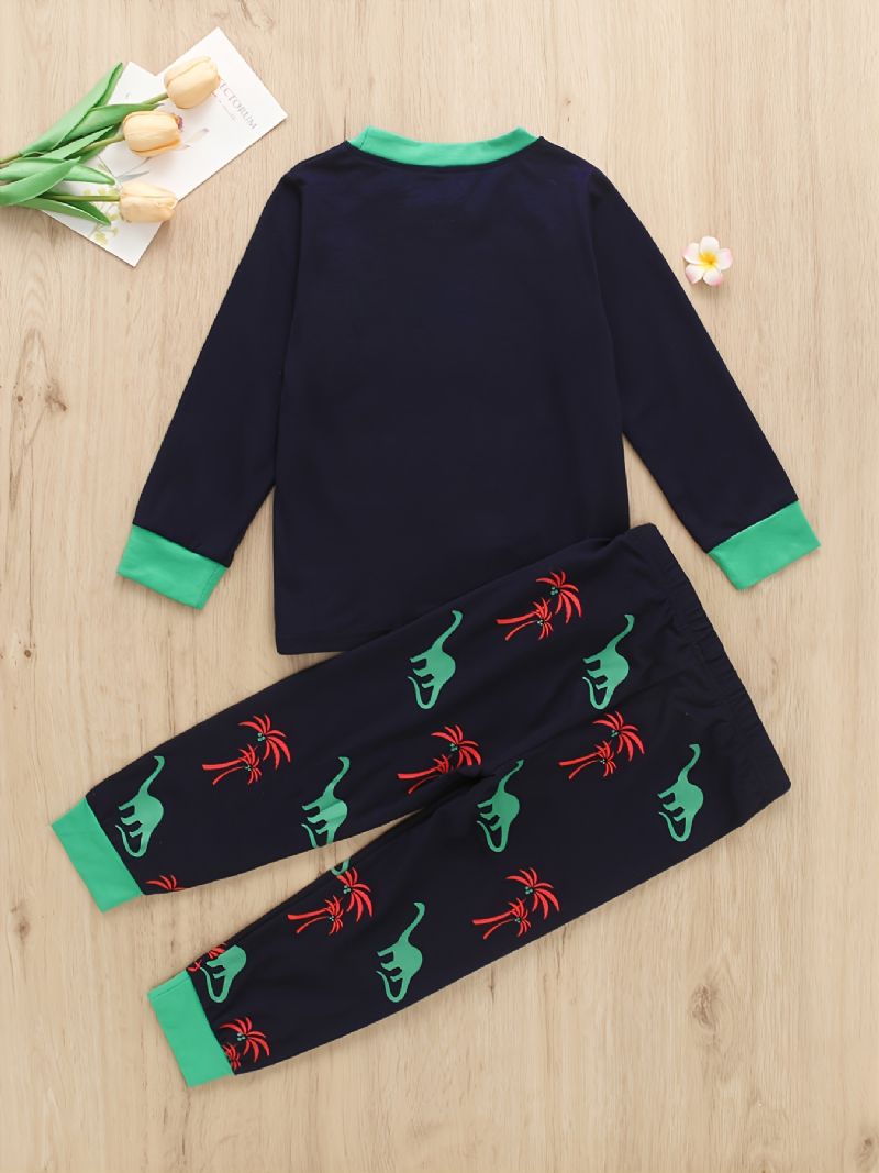 2db Fiúk Casual Dinosaur Print Hosszú Ujjú Készlet