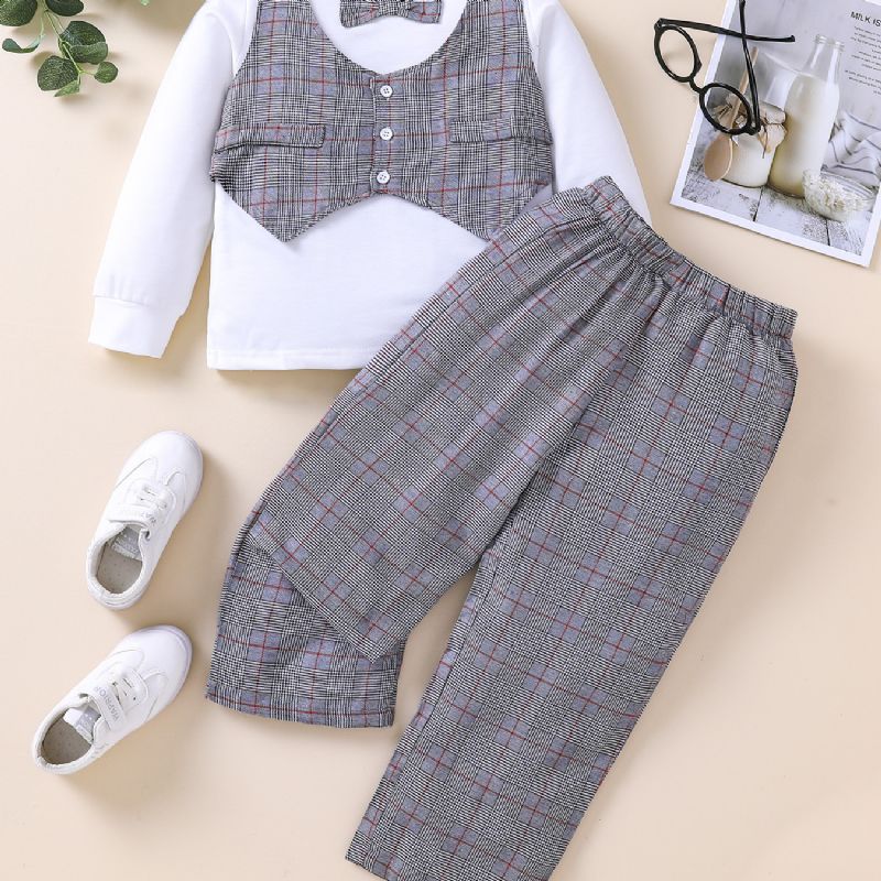 2db Fiúk Gingham Bow Sleeve Top & Pants Szett