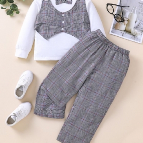 2db Fiúk Gingham Bow Sleeve Top & Pants Szett