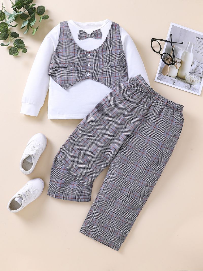 2db Fiúk Gingham Bow Sleeve Top & Pants Szett