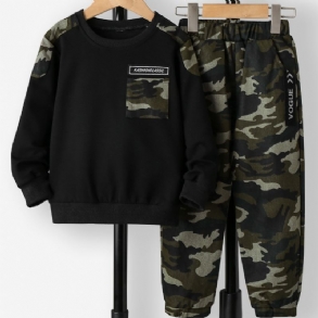 2db Fiúk Kerek Nyakú Hosszú Ujjú Camo Sweatsuit Szett