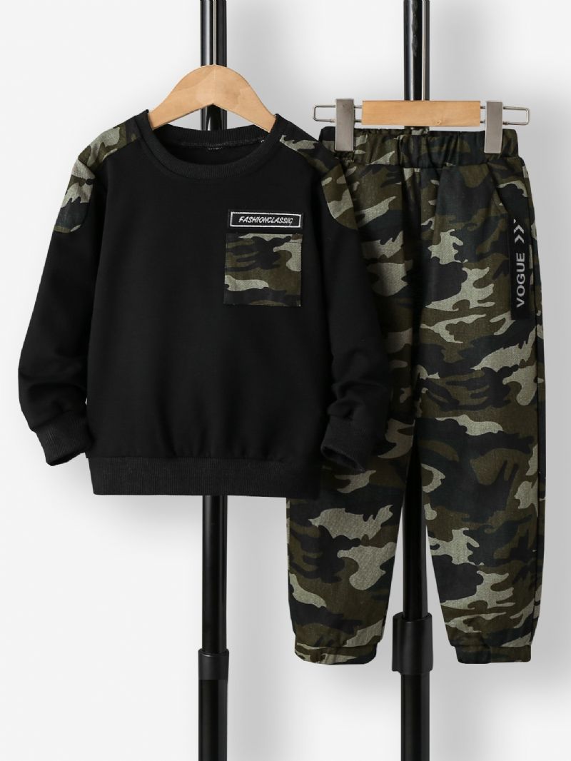 2db Fiúk Kerek Nyakú Hosszú Ujjú Camo Sweatsuit Szett