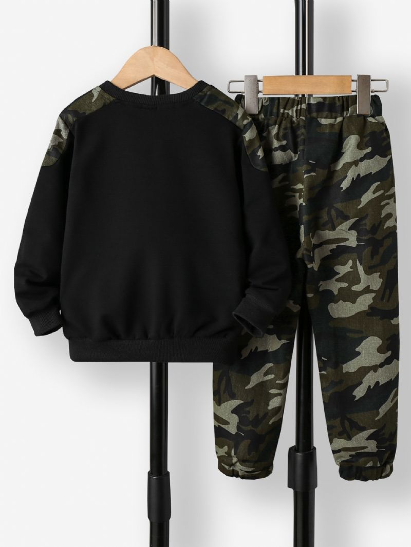 2db Fiúk Kerek Nyakú Hosszú Ujjú Camo Sweatsuit Szett