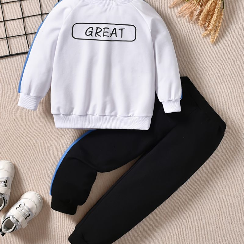 2db Őszi Téli Fiúk Letter Crew Neck Alkalmi Hosszú Ujjú Pulóver Nadrág Szett