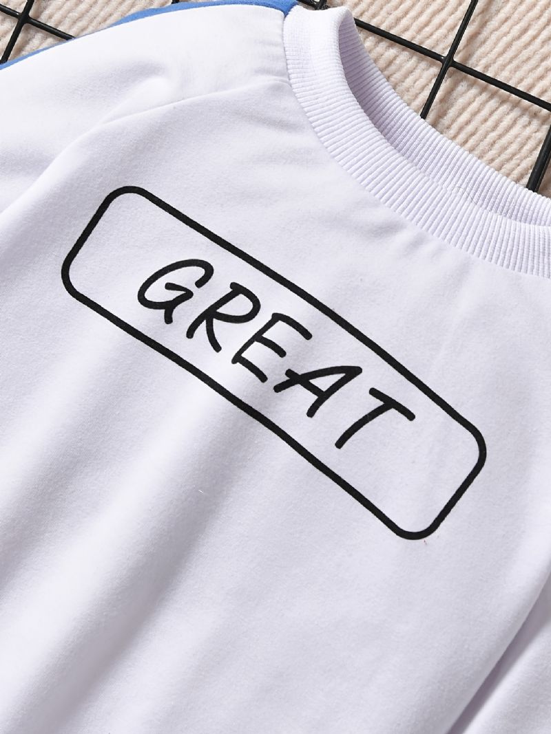 2db Őszi Téli Fiúk Letter Crew Neck Alkalmi Hosszú Ujjú Pulóver Nadrág Szett