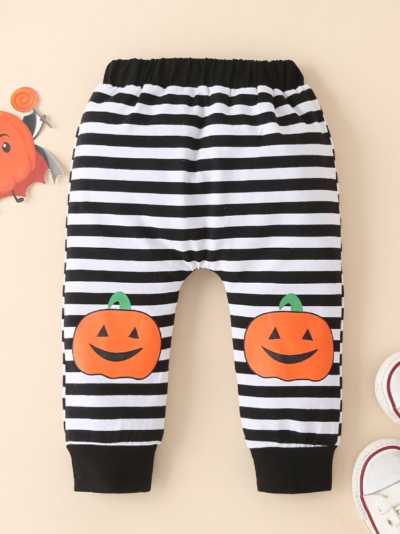 3db Csecsemők Bébi Pumpkin Print Hosszú Ujjú Nadrág És Csíkos És Sapka Szett Fiúknak Lányoknak