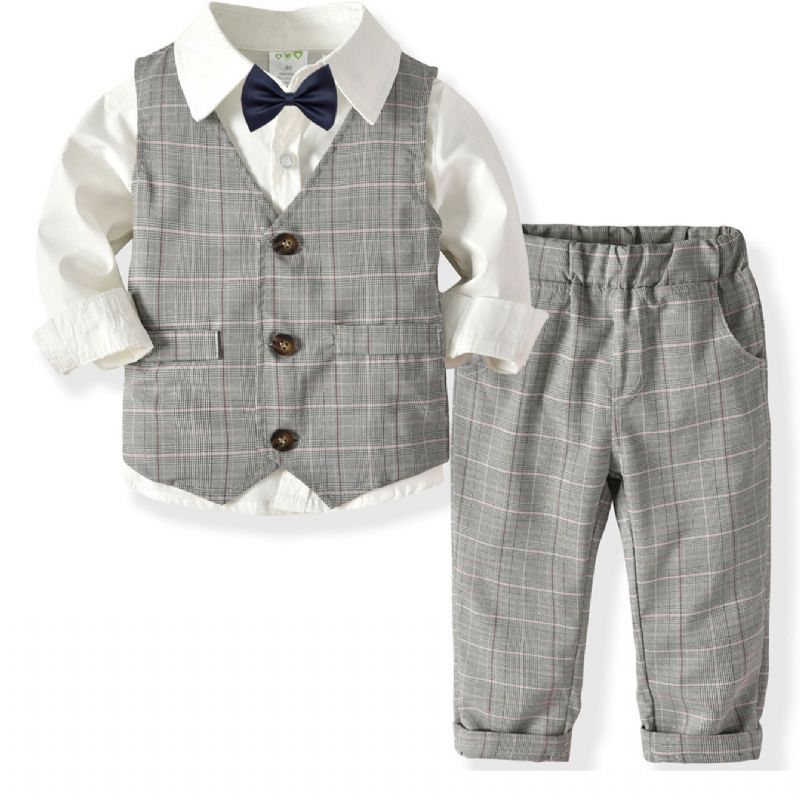 4db Bébi Toddler Fiúk Gentleman Bowtie Outfitek Hosszú Ujjú Öltöny