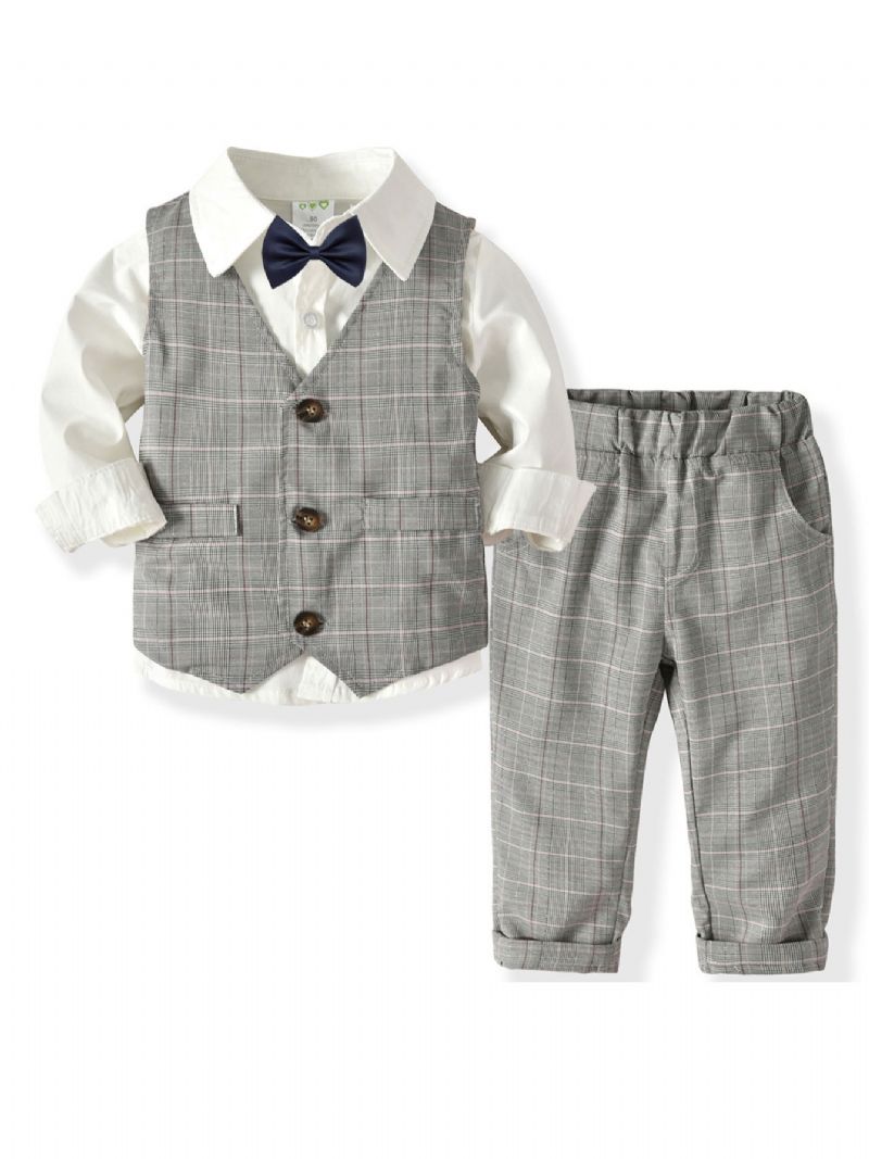 4db Bébi Toddler Fiúk Gentleman Bowtie Outfitek Hosszú Ujjú Öltöny