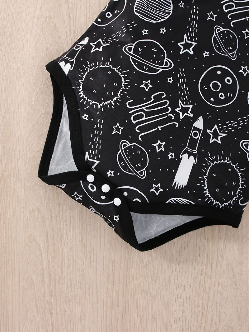 Bébi Fiúk Casual Planet Space Print Romper & Solid Bib Shorts Készlet