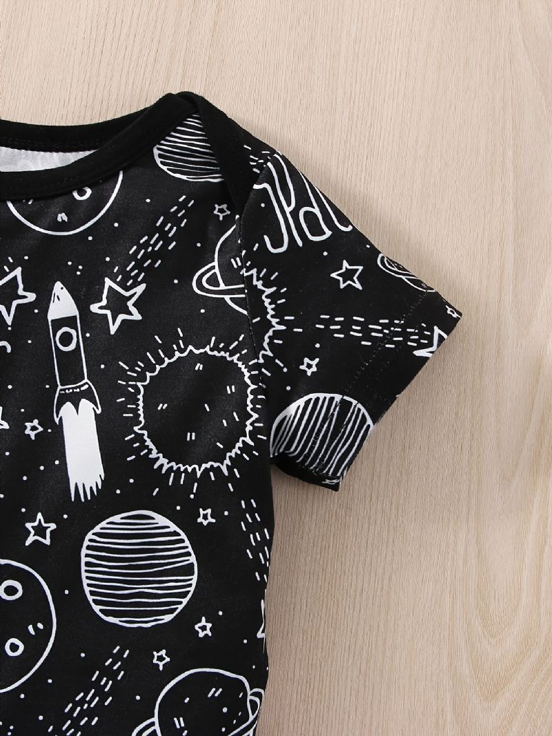 Bébi Fiúk Casual Planet Space Print Romper & Solid Bib Shorts Készlet