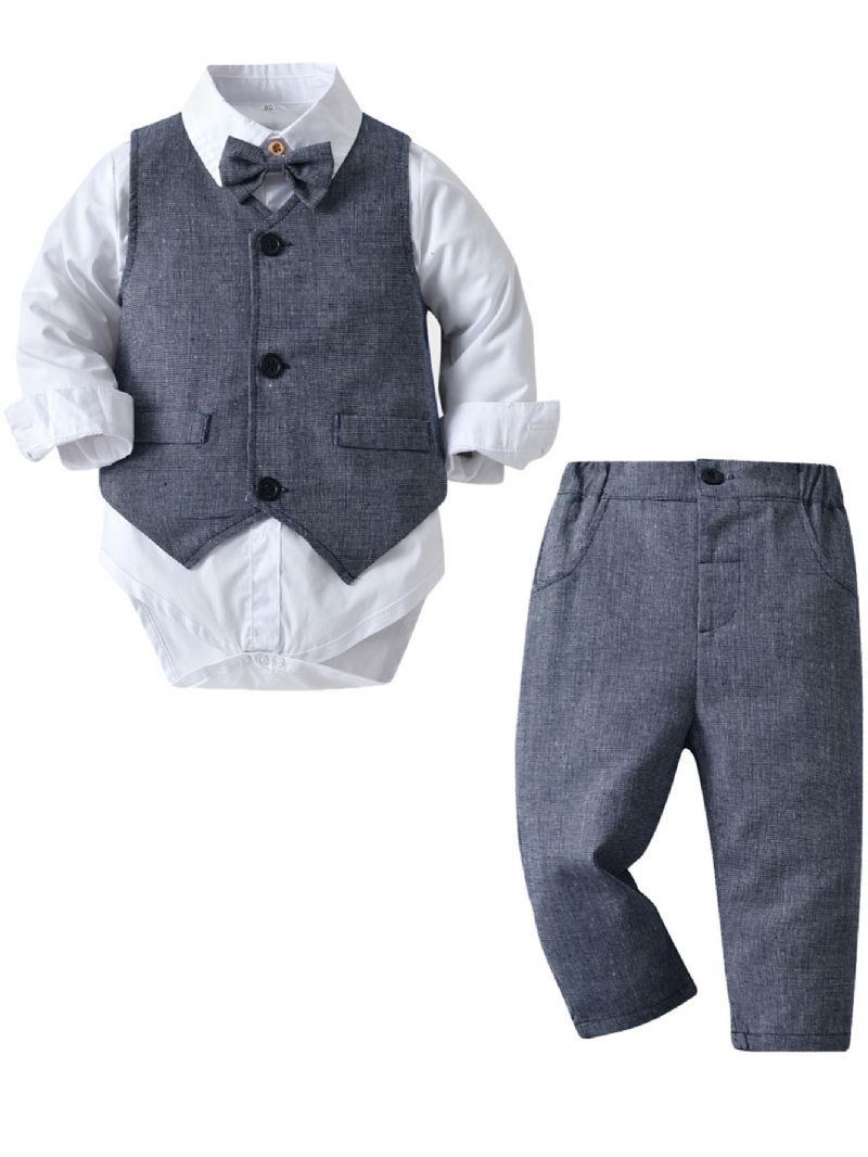 Bébi Fiúk Gentleman Outfit Formális Öltöny Hosszú Ujjú Ruhakészlet