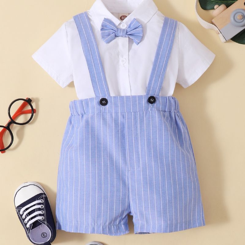 Fiúk Gentleman Bowknot Romper Body + Függőnadrág Szett Babaruha Tavaszi Őszre