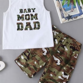 Fiúk Letter Print Tank Top + Camo Short Set Gyerekruhák Nyárra